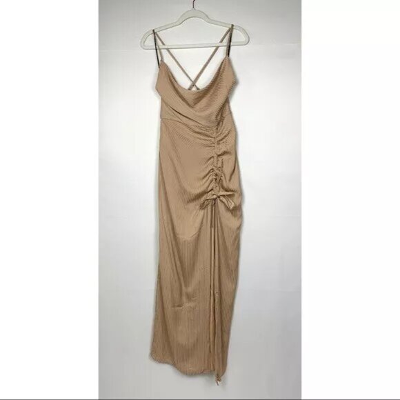 NWT NBD Davis Gown Sleeveless Slit Cowl Neck Maxi Dress Nude Small - Picture 11 of 12